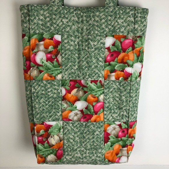 Handmade Patchwork Vegetable Pattern Grocery Tote - Picture 2 of 6